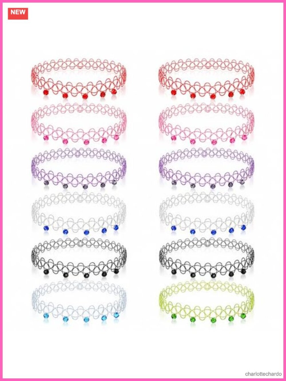 12pc Stretchy Elastic Tattoo Bracelet Set Gemstone Beads Retro Y2K Layering